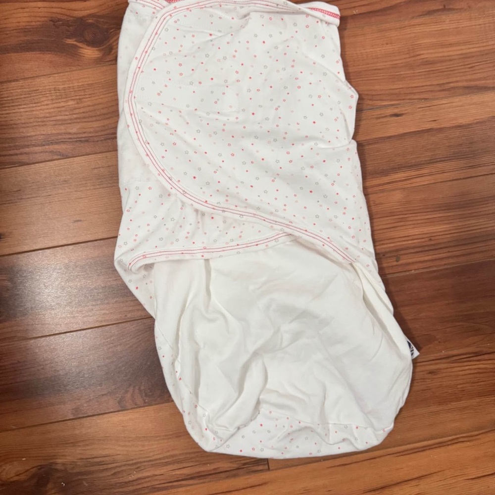 Nested Bean White Swaddle with Pink Stitching